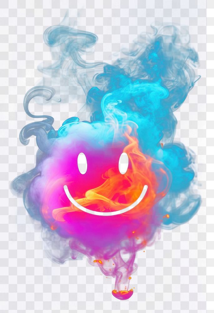 PNG Neon smoke smiley face purple anthropomorphic creativity. AI generated Image by rawpixel.