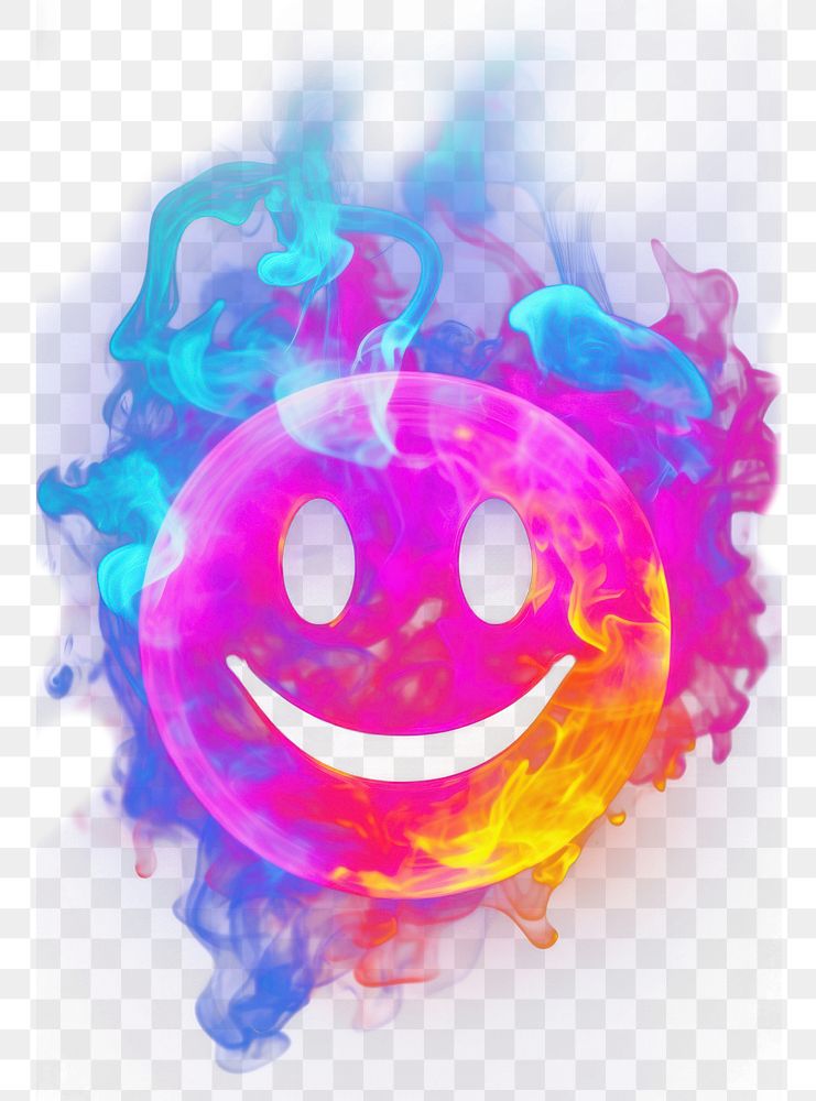 PNG Neon smoke smiley face purple anthropomorphic illuminated. AI generated Image by rawpixel.