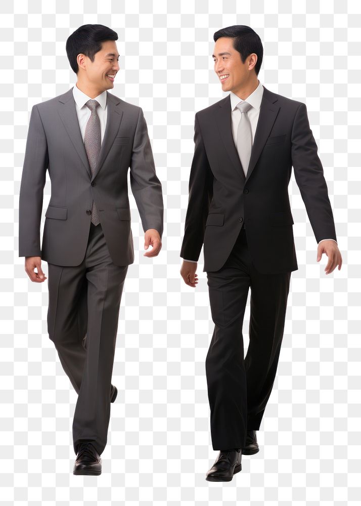 PNG  2 chinese businessmen wearing suit walking and talking tuxedo blazer adult. AI generated Image by rawpixel.