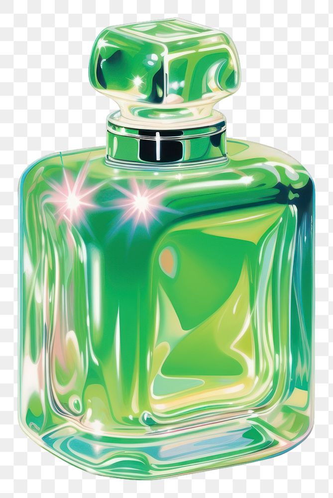 PNG Glass bottle of perfume rectangle shape light green illuminated. AI generated Image by rawpixel.