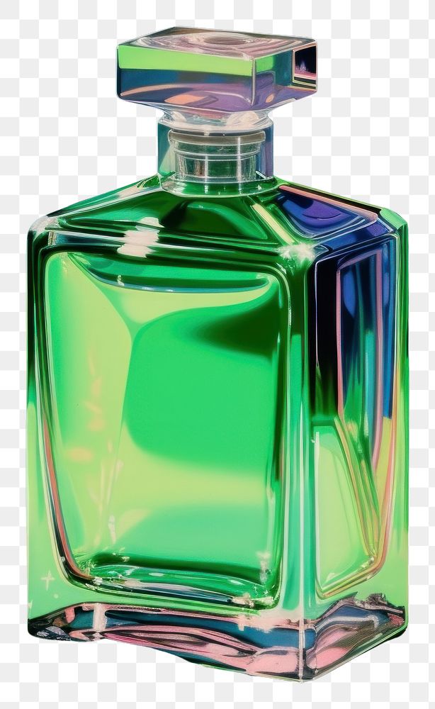 PNG Glass bottle of perfume rectangle shape green container cosmetics. AI generated Image by rawpixel.
