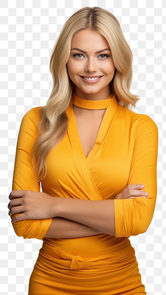 PNG Blonde girl portrait smile standing. AI generated Image by rawpixel.
