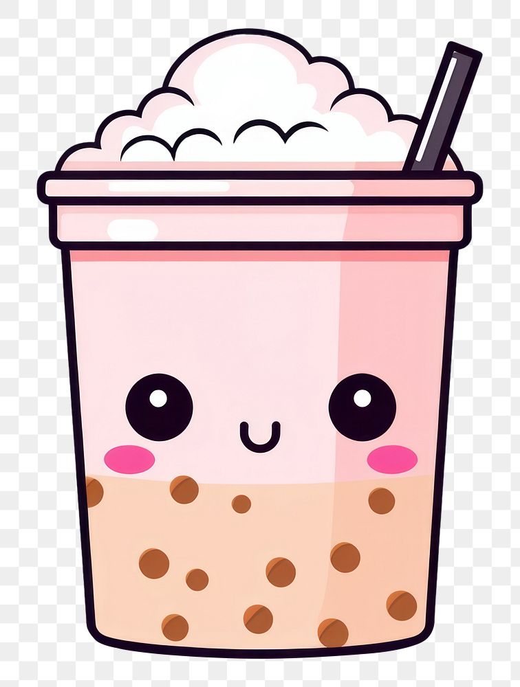 PNG 1 glass of kawaii bubble tea big simple lines vector dessert food refreshment. AI generated Image by rawpixel.