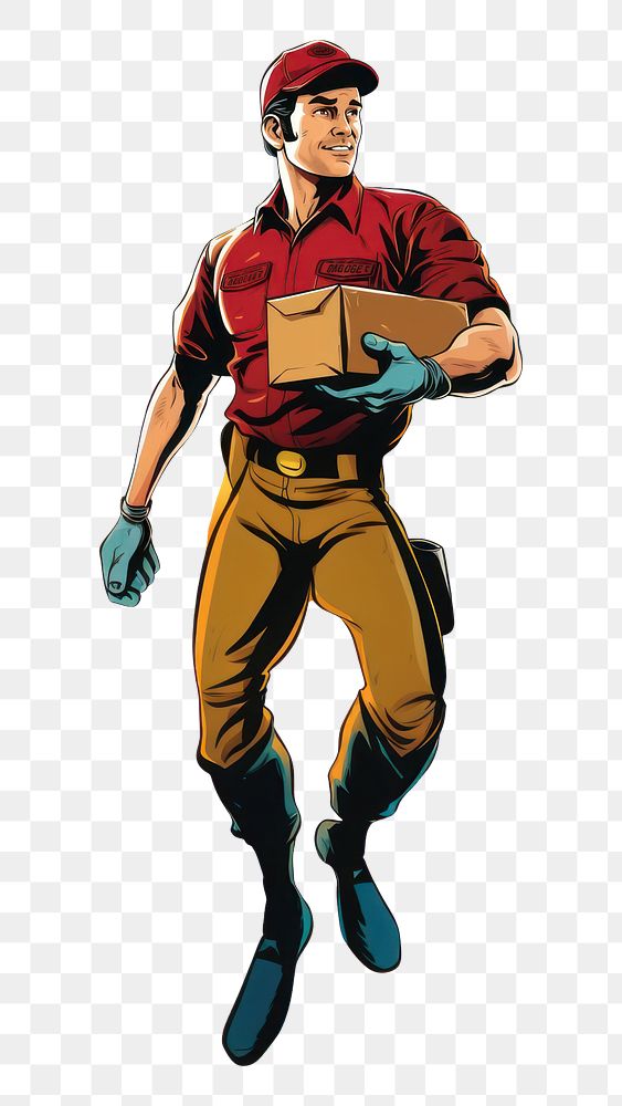 PNG  Delivery man cartoon comics publication. AI generated Image by rawpixel.
