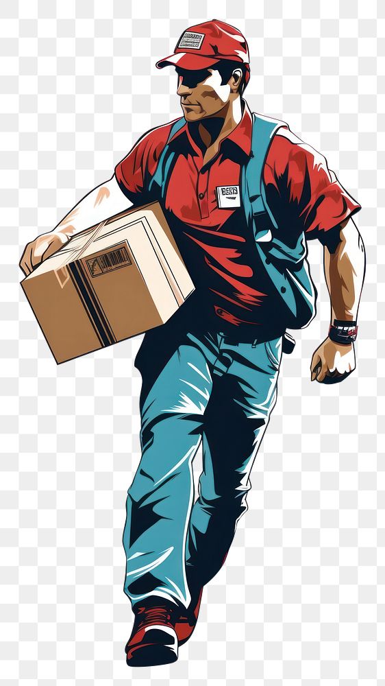 PNG  Delivery man cardboard adult box. AI generated Image by rawpixel.
