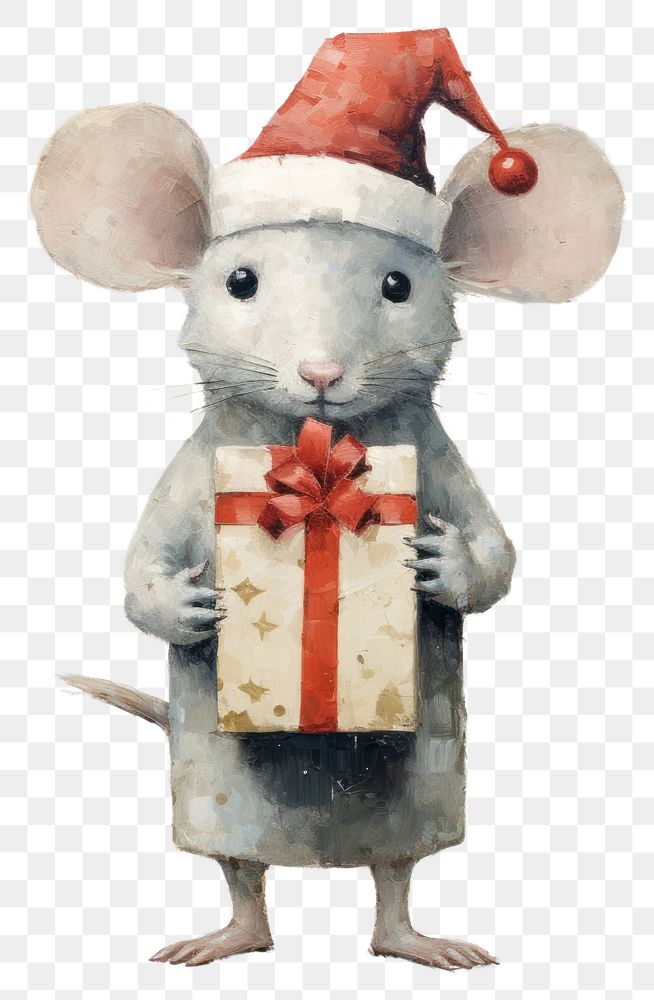 PNG  A mice wearing festive Santa Hats Holding a gift box drawing animal mammal. AI generated Image by rawpixel.