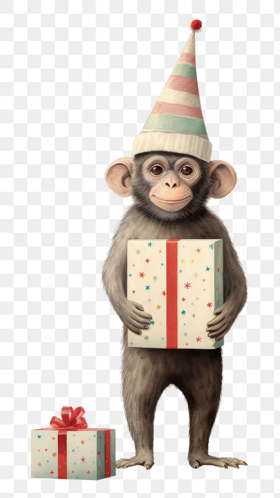 PNG  A happy Chinese Monkey holding a giftbox monkey mammal animal. AI generated Image by rawpixel.