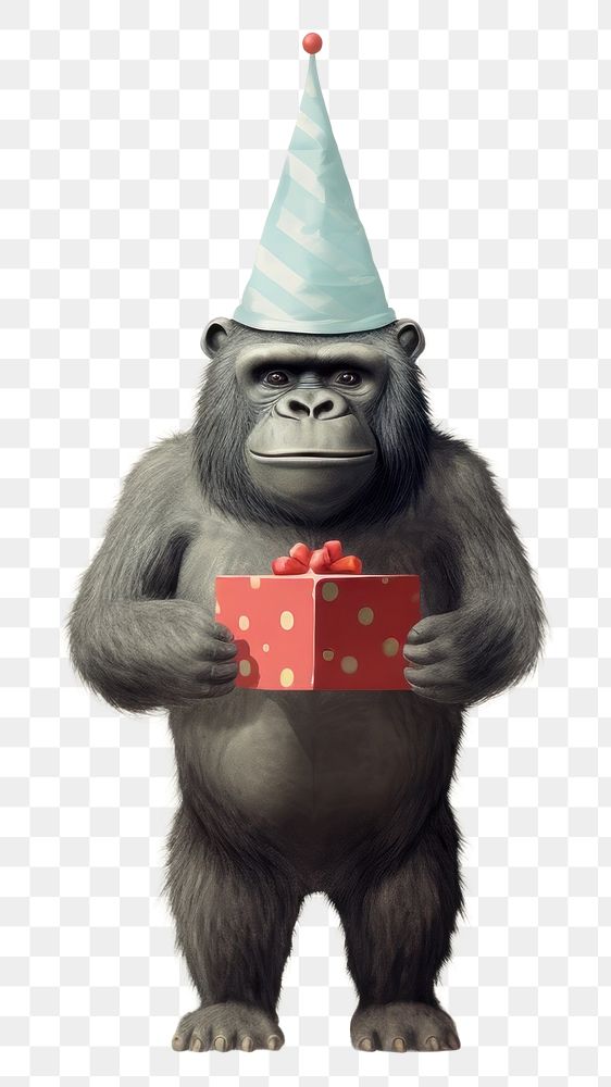 PNG  A happy Gorilla holding a giftbox ape gorilla mammal. AI generated Image by rawpixel.