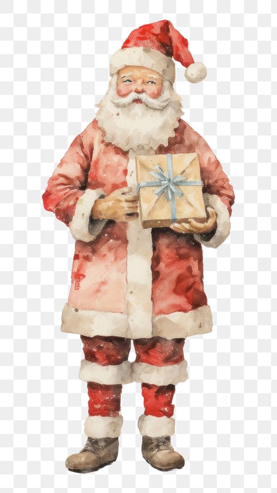 PNG  A Santaclaus holding a giftbox christmas drawing paper. AI generated Image by rawpixel.