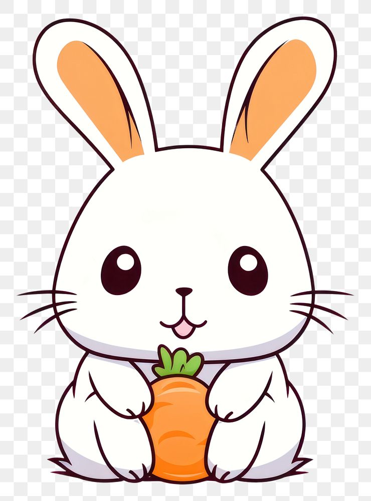 PNG Kawaii bunny eating a carrot simple big lines vector vegetable cartoon animal. AI generated Image by rawpixel.
