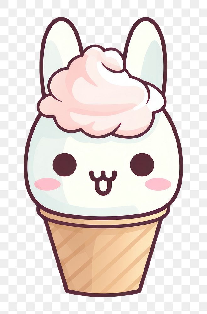 PNG Kawaii bunny ice cream cone big simple lines vector dessert food representation. AI generated Image by rawpixel.