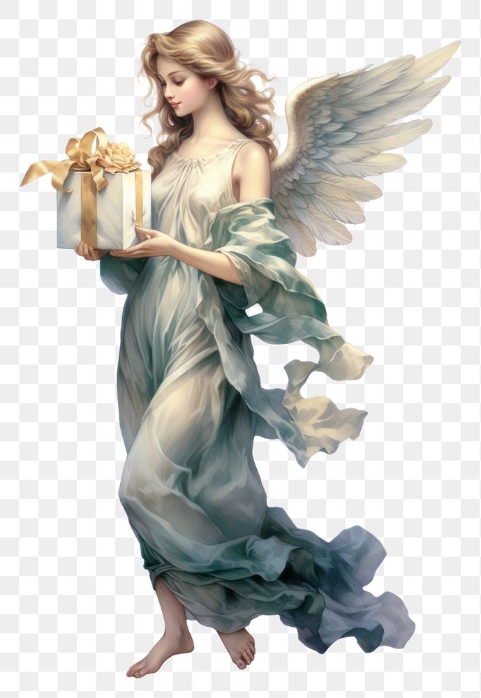 PNG  Flying Angel Holding a giftbox angel holding adult. AI generated Image by rawpixel.