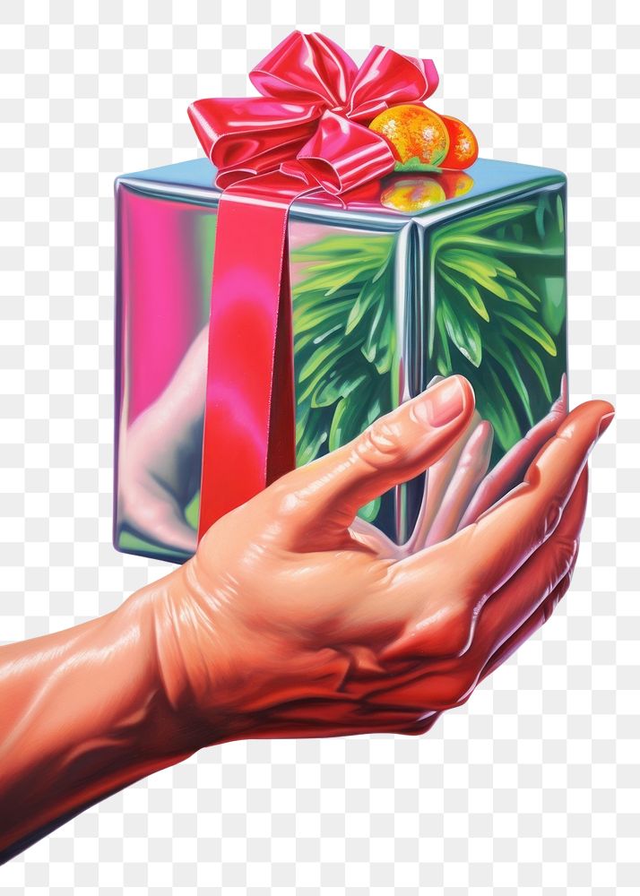 PNG A hand holding a newyear gift box adult art holiday. AI generated Image by rawpixel.