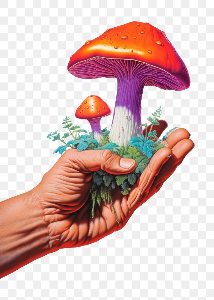 PNG A hand holding a simple mushroom fungus plant toadstool. AI generated Image by rawpixel.