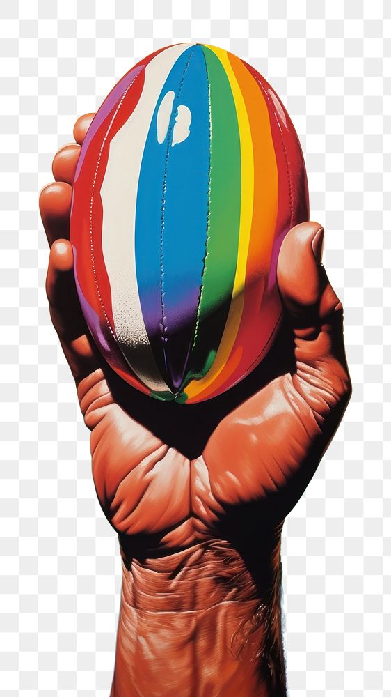PNG A hand holding a rugby sports adult ball. AI generated Image by rawpixel.