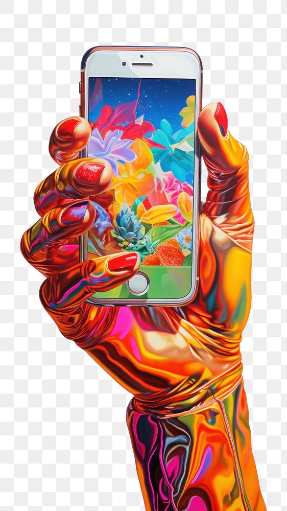 PNG A smart phone held in a hand painting adult electronics. AI generated Image by rawpixel.