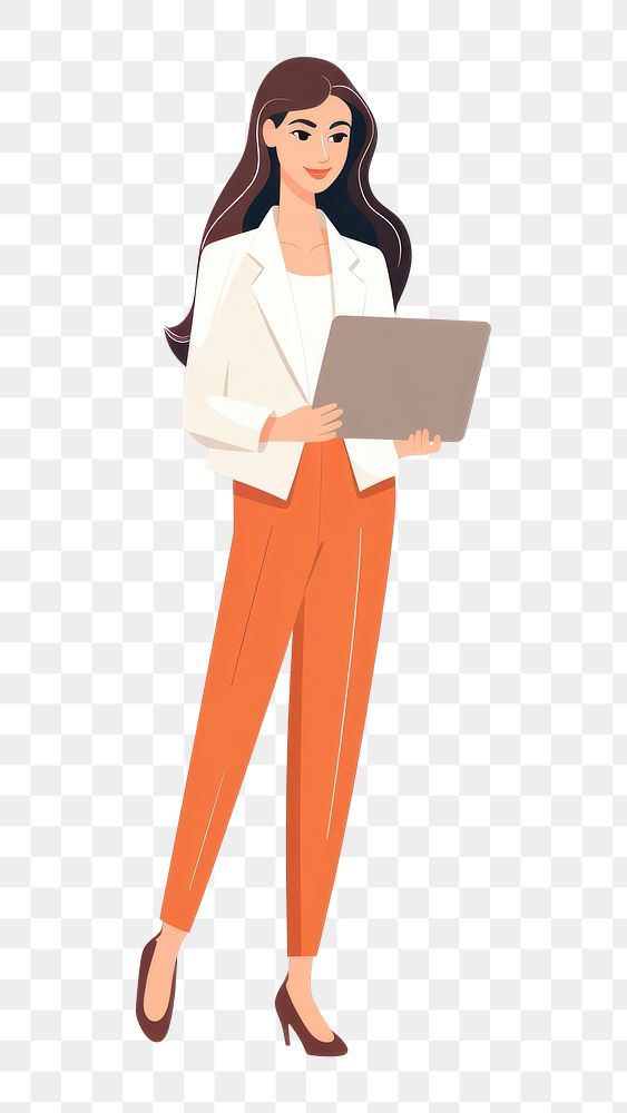 PNG  A business woman with laptop standing adult white background. AI generated Image by rawpixel.