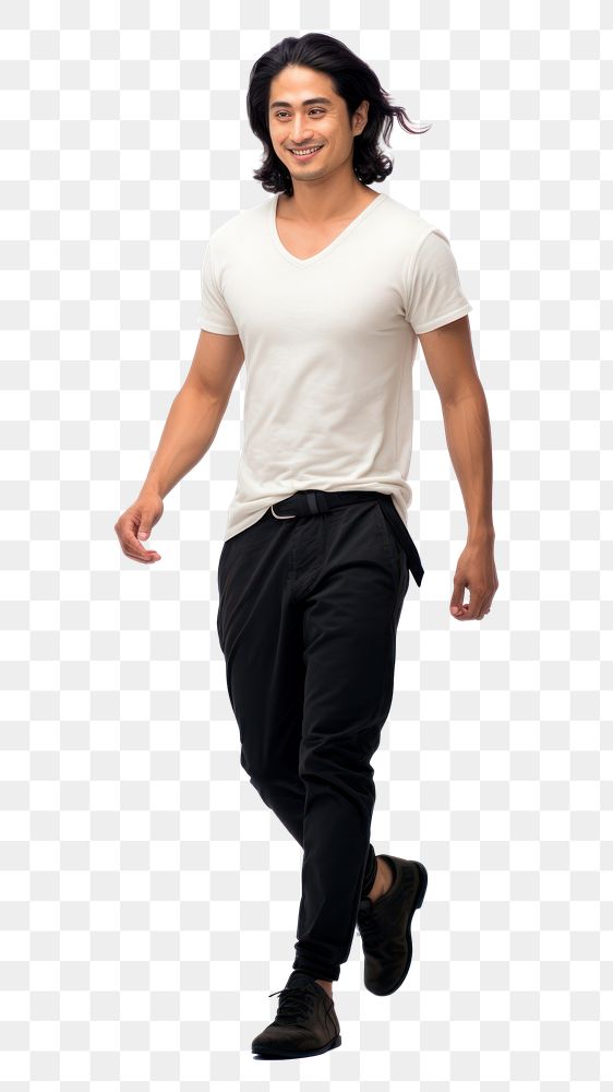 PNG  An asian man walking standing t-shirt sleeve. AI generated Image by rawpixel.