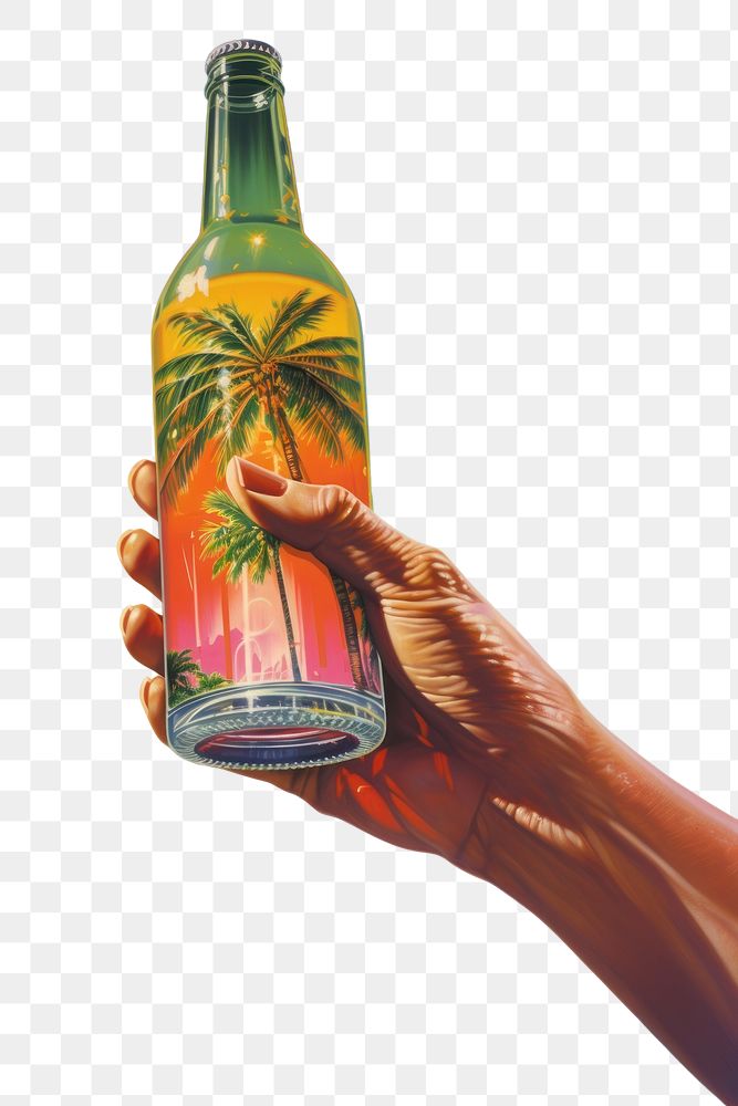 PNG A hand holding a beer bottle drink refreshment pineapple. AI generated Image by rawpixel.