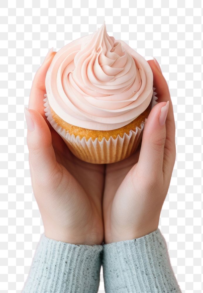 PNG Hands holding cup cake cupcake dessert cream. AI generated Image by rawpixel.