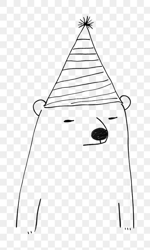 PNG Minimal illustration of bear wearing party hat drawing sketch animal. AI generated Image by rawpixel.