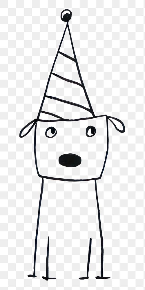 PNG Minimal illustration of dog wear party hat drawing sketch line. AI generated Image by rawpixel.