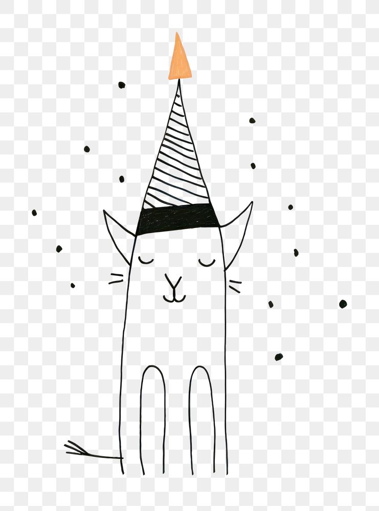 PNG Minimal illustration of fox wearing party hat drawing sketch line. AI generated Image by rawpixel.