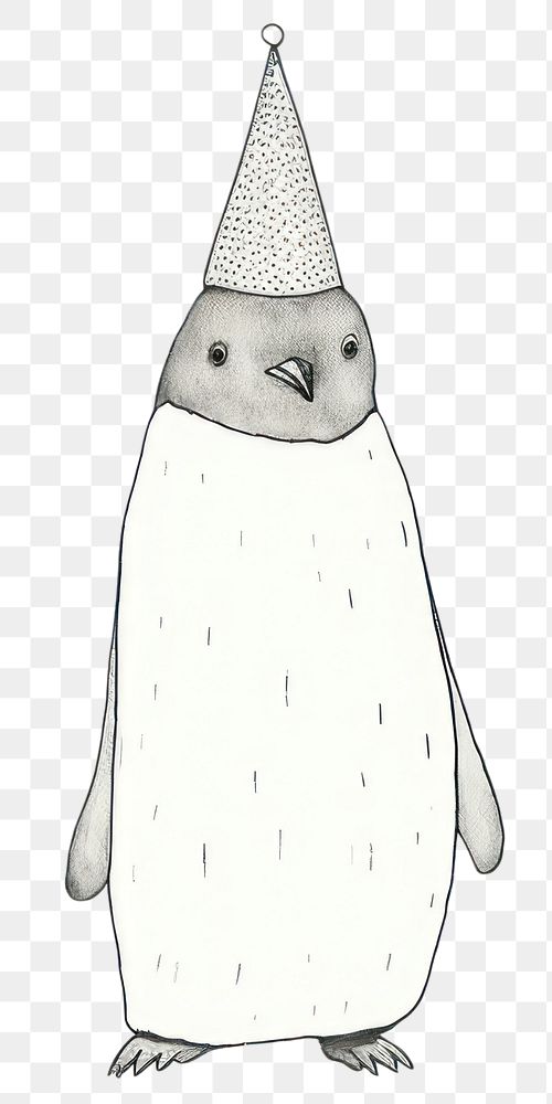 Minimal illustration of penguin wearing party hat drawing sketch animal. 