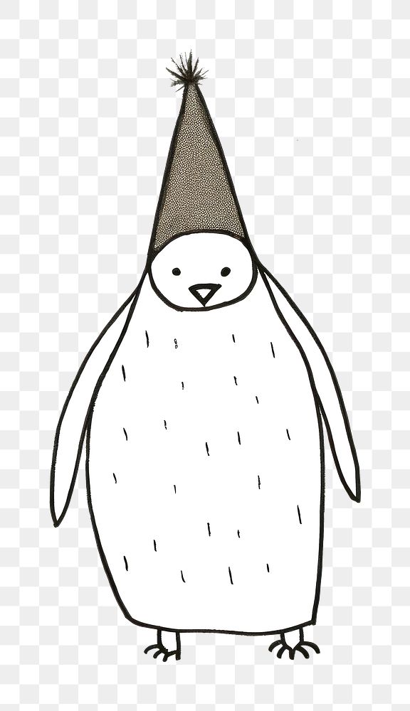 Minimal illustration of penguin wearing party hat drawing sketch animal. AI generated Image by rawpixel.