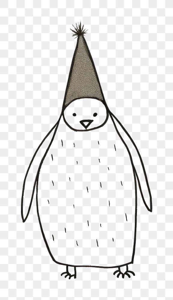 PNG Minimal illustration of penguin wearing party hat drawing sketch animal. AI generated Image by rawpixel.