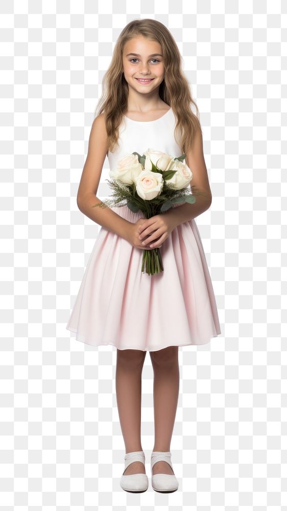 PNG A cute girl holding a beautiful bouquet of roses wedding bridesmaid standing. AI generated Image by rawpixel.