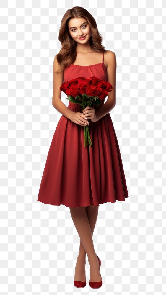 PNG A beautiful young girl holding a bouquet of red roses wedding standing flower