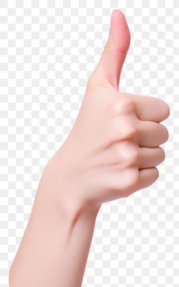PNG A woman hand with thumb ups finger nail white background. AI generated Image by rawpixel.