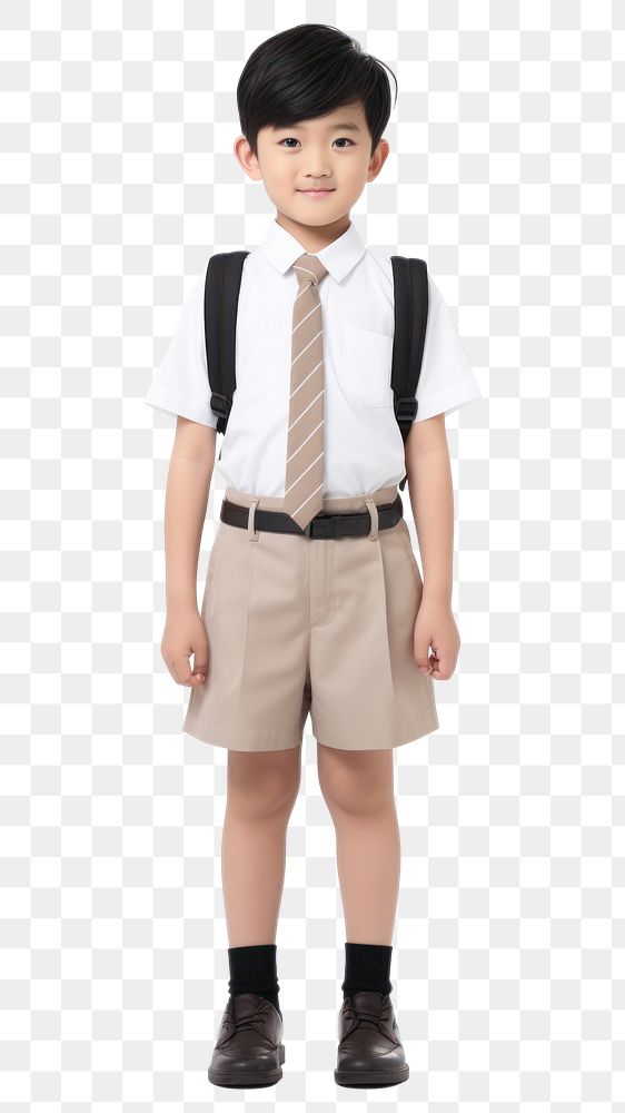 PNG A young asian boy wearing student uniform standing school child. AI generated Image by rawpixel.