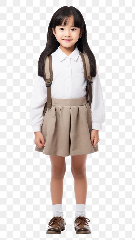 PNG A young asian girl wearing student uniform standing costume skirt. AI generated Image by rawpixel.