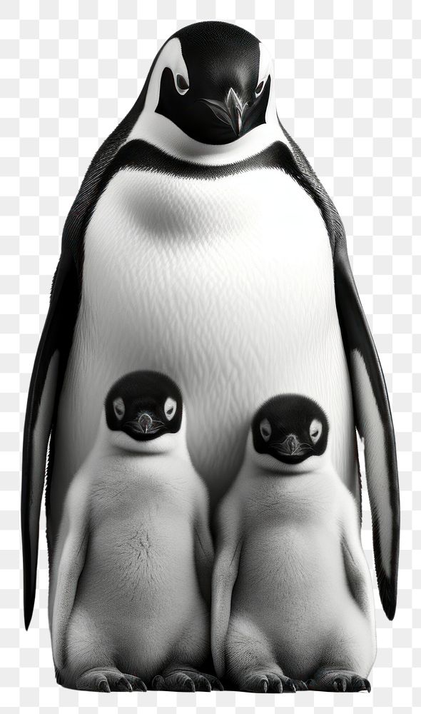 PNG A penguin family animal black white. AI generated Image by rawpixel.