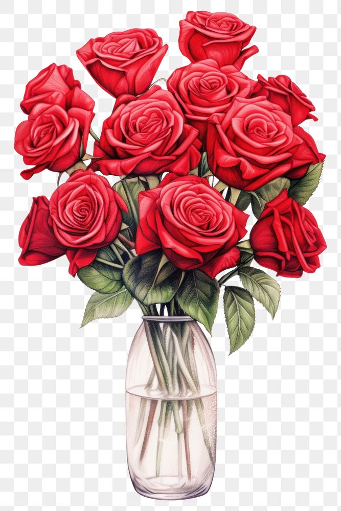 PNG Red roses in a vase flower plant white background. AI generated Image by rawpixel.