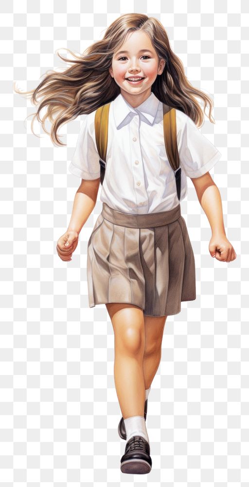 PNG Young girl wearing uniform school running shorts skirt. AI generated Image by rawpixel.