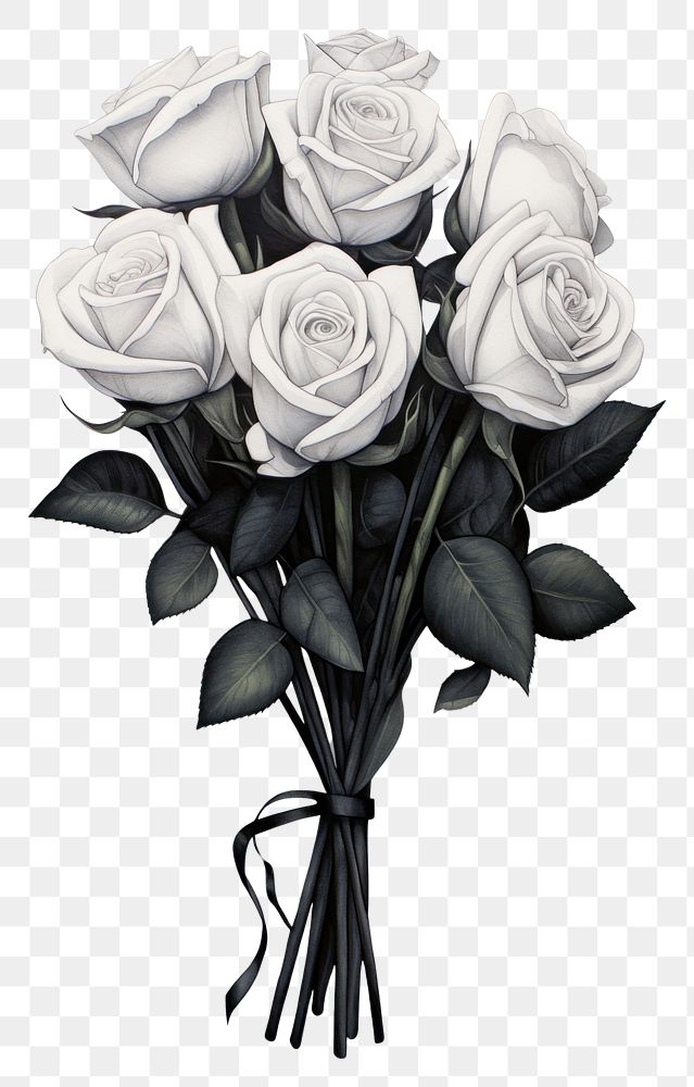 PNG Bouquet of black roses drawing flower plant. AI generated Image by rawpixel.