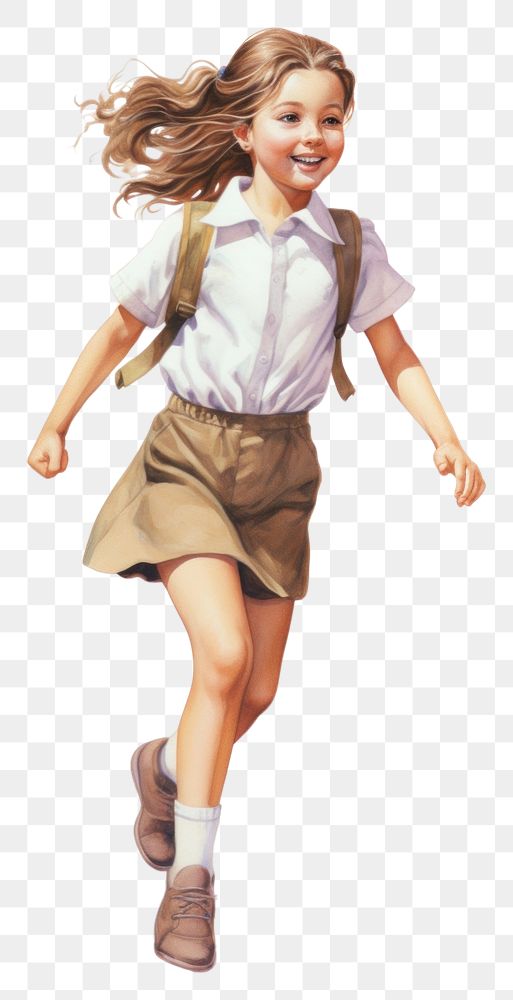 PNG Young girl wearing uniform school running skirt white background. AI generated Image by rawpixel.