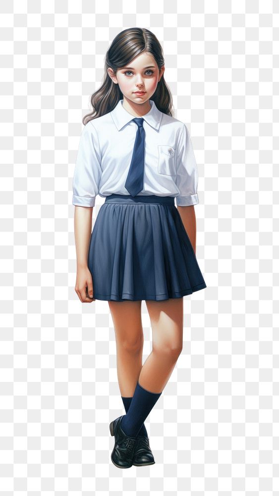 PNG Young girl wearing uniform school miniskirt costume white background. AI generated Image by rawpixel.