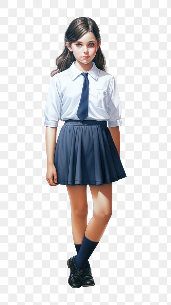 PNG Young girl wearing uniform school miniskirt costume  