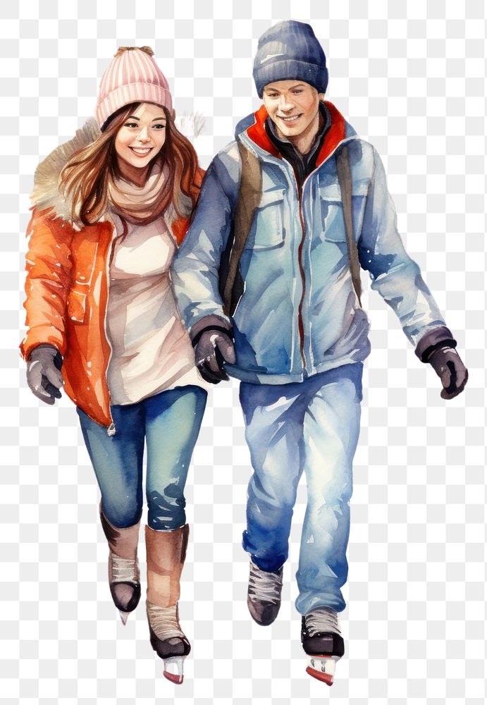 PNG  Couple playing ice skate sports cartoon glove. AI generated Image by rawpixel.