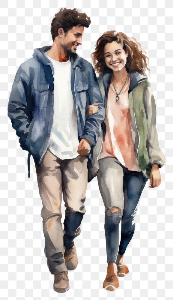 PNG  Couple smiling jacket jeans. AI generated Image by rawpixel.
