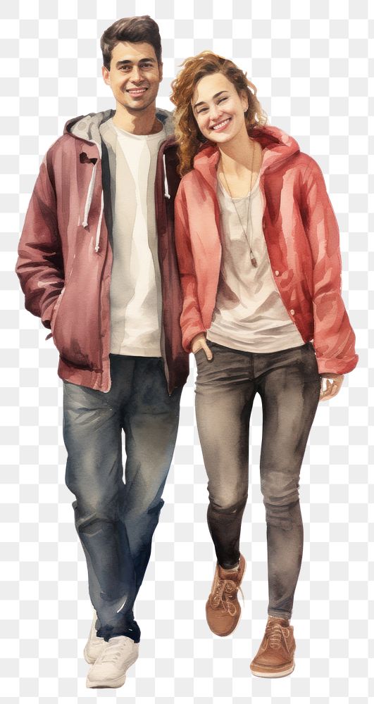 PNG  Couple footwear smiling jacket. AI generated Image by rawpixel.