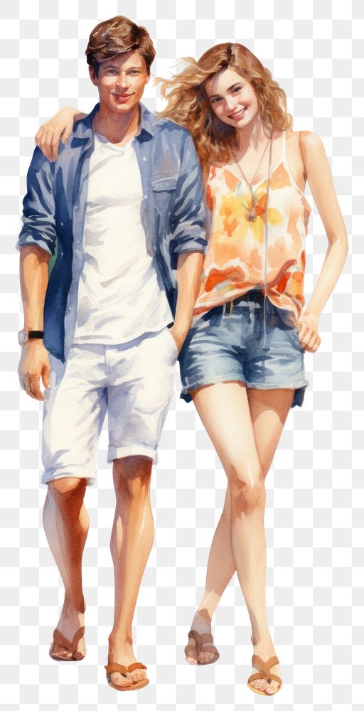 PNG  Couple shorts summer adult. AI generated Image by rawpixel.