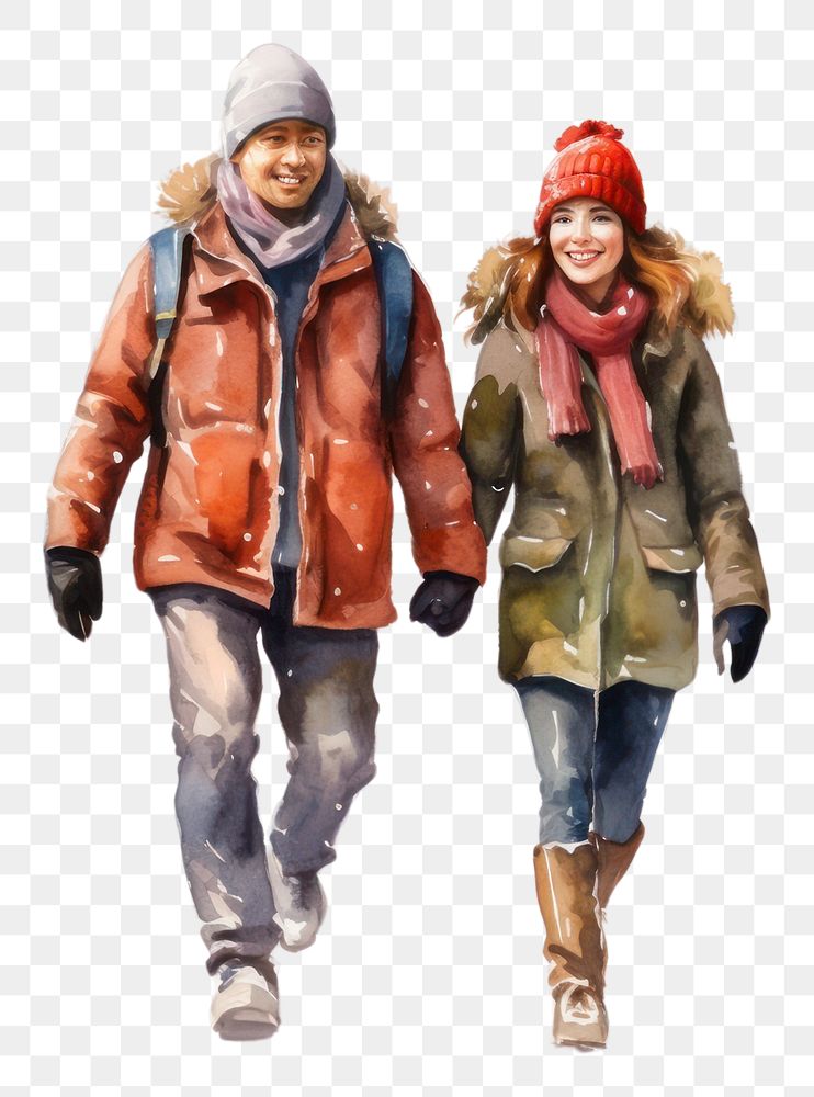 PNG  Couple walking recreation footwear portrait. AI generated Image by rawpixel.