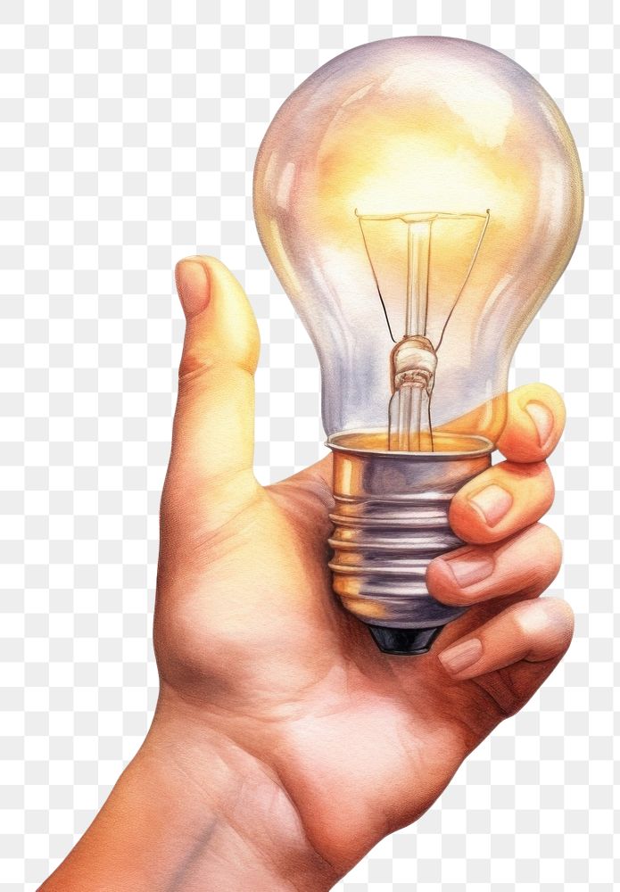PNG Girl hand hold light bulb lightbulb white background electricity. AI generated Image by rawpixel.