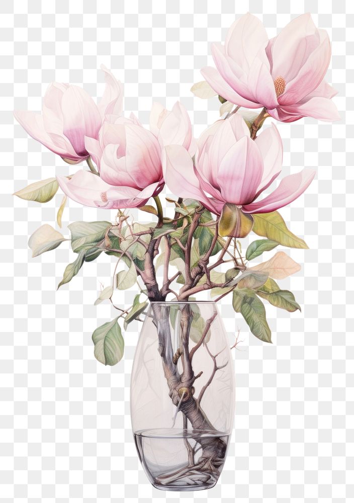PNG Magnolia in a vase painting blossom flower