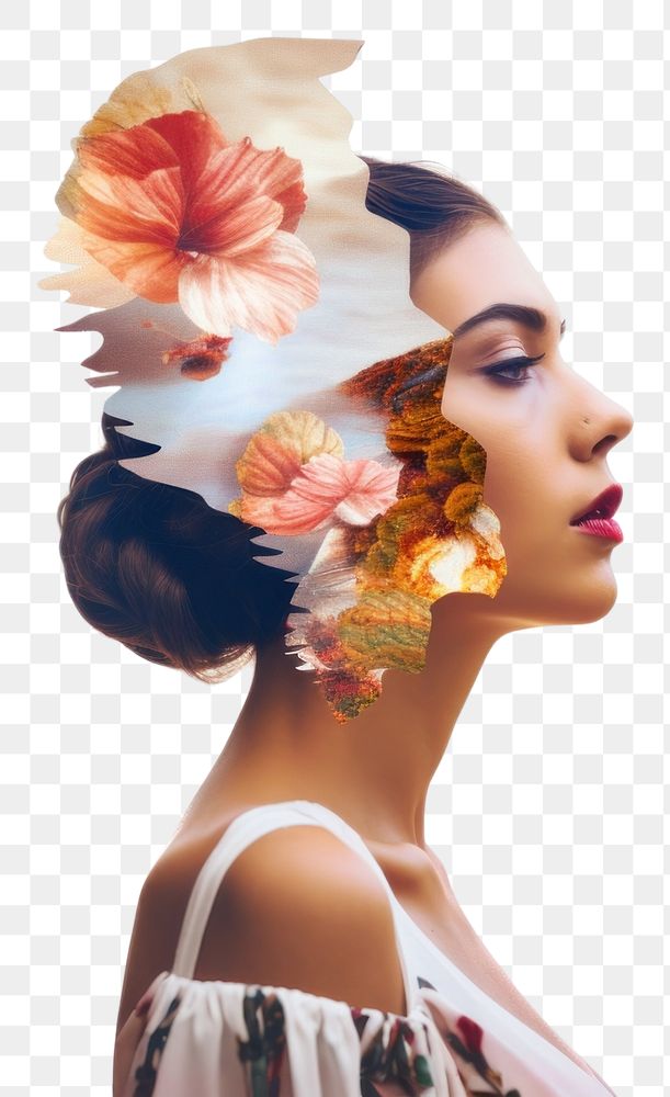 PNG  Portrait photography fashion flower. AI generated Image by rawpixel.